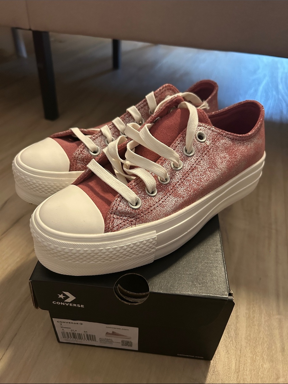 Converse Low Top Platform Sneakers in Rose Pink with White Accents